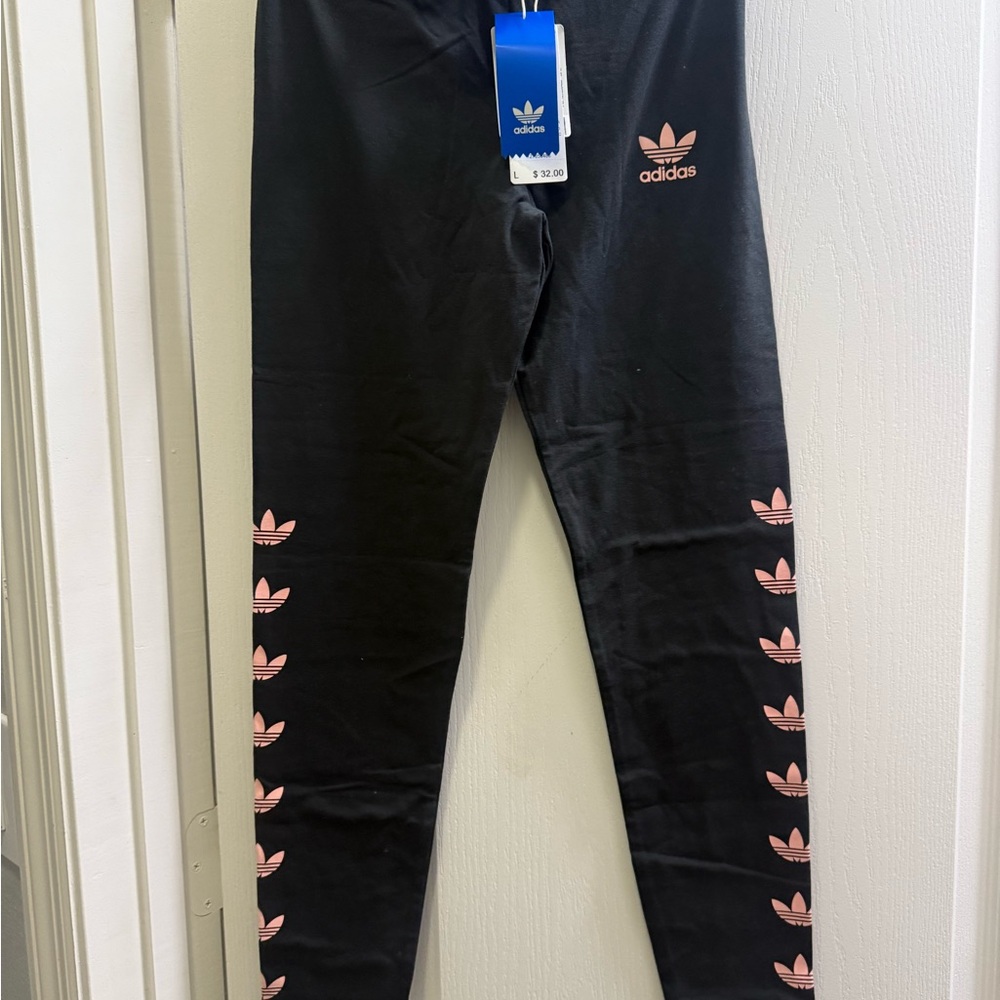 Adidas Kids Black and Pink Leggings